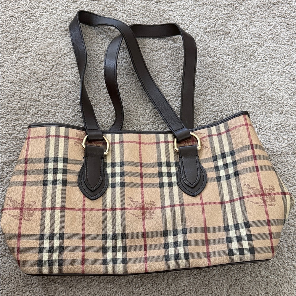 Burberry Beige Checkered Bag with Dark Brown Accents - Picture 3 of 4